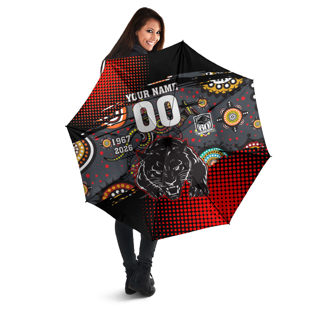 Personalised Panthers 60th Anniversary Umbrella Aboriginal Indigenous Dot Art - Halftone Pattern 1967-2026