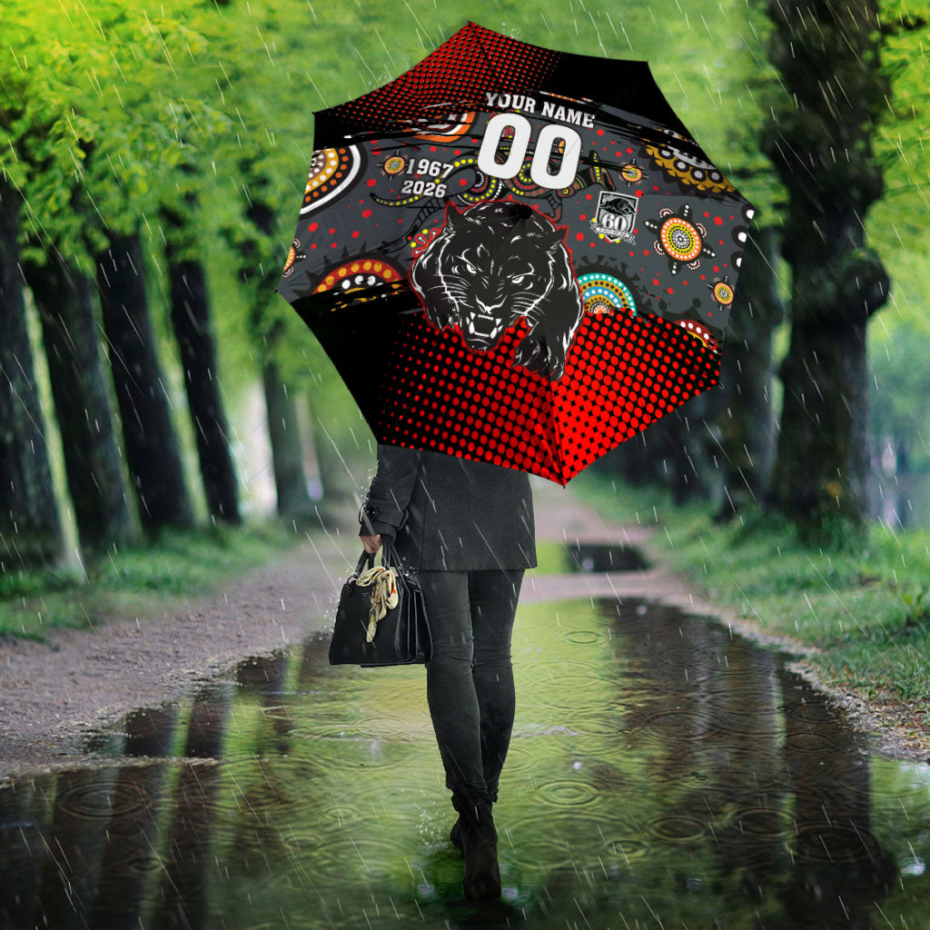 Personalised Panthers 60th Anniversary Umbrella Aboriginal Indigenous Dot Art - Halftone Pattern 1967-2026