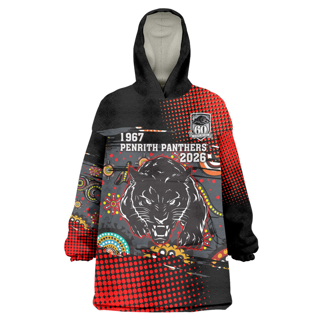Personalised Panthers 60th Anniversary Wearable Blanket Hoodie Aboriginal Indigenous Dot Art - Halftone Pattern 1967-2026