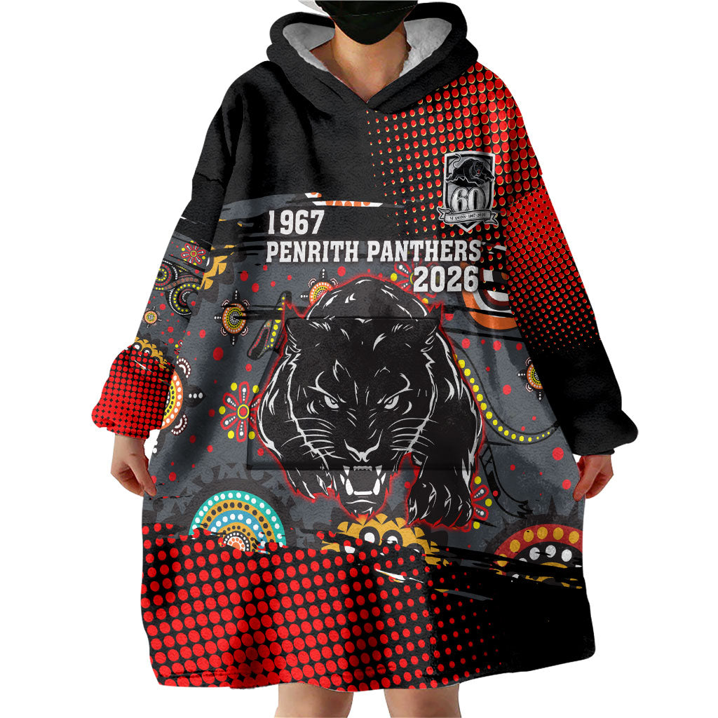 Personalised Panthers 60th Anniversary Wearable Blanket Hoodie Aboriginal Indigenous Dot Art - Halftone Pattern 1967-2026