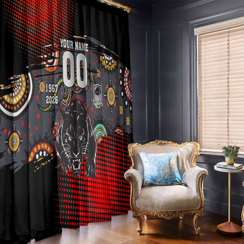Personalised Panthers 60th Anniversary Window Curtain Aboriginal Indigenous Dot Art - Halftone Pattern 1967-2026