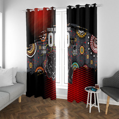 Personalised Panthers 60th Anniversary Window Curtain Aboriginal Indigenous Dot Art - Halftone Pattern 1967-2026