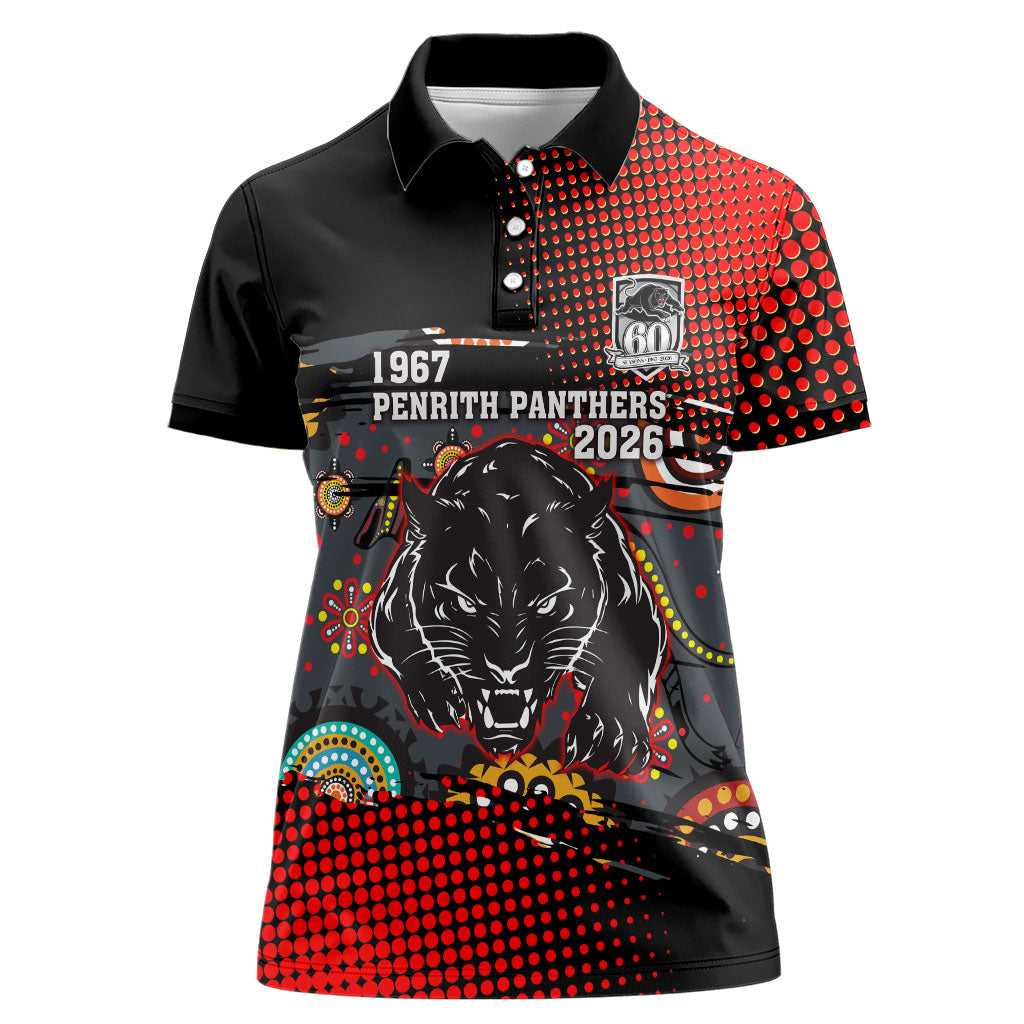 Personalised Panthers 60th Anniversary Women Polo Shirt Aboriginal Indigenous Dot Art - Halftone Pattern 1967-2026