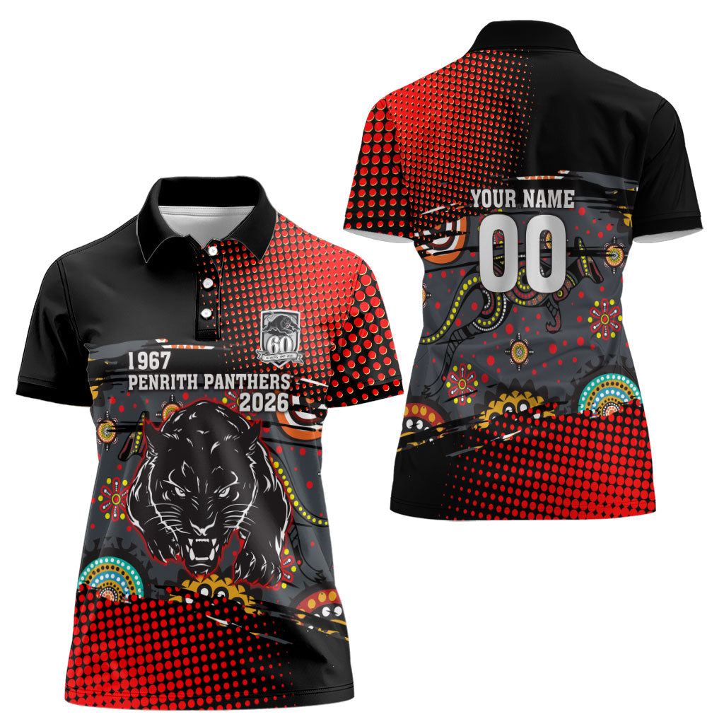 Personalised Panthers 60th Anniversary Women Polo Shirt Aboriginal Indigenous Dot Art - Halftone Pattern 1967-2026