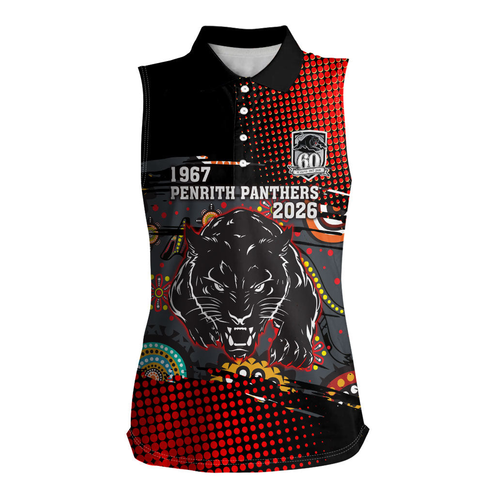 Personalised Panthers 60th Anniversary Women Sleeveless Polo Shirt Aboriginal Indigenous Dot Art - Halftone Pattern 1967-2026