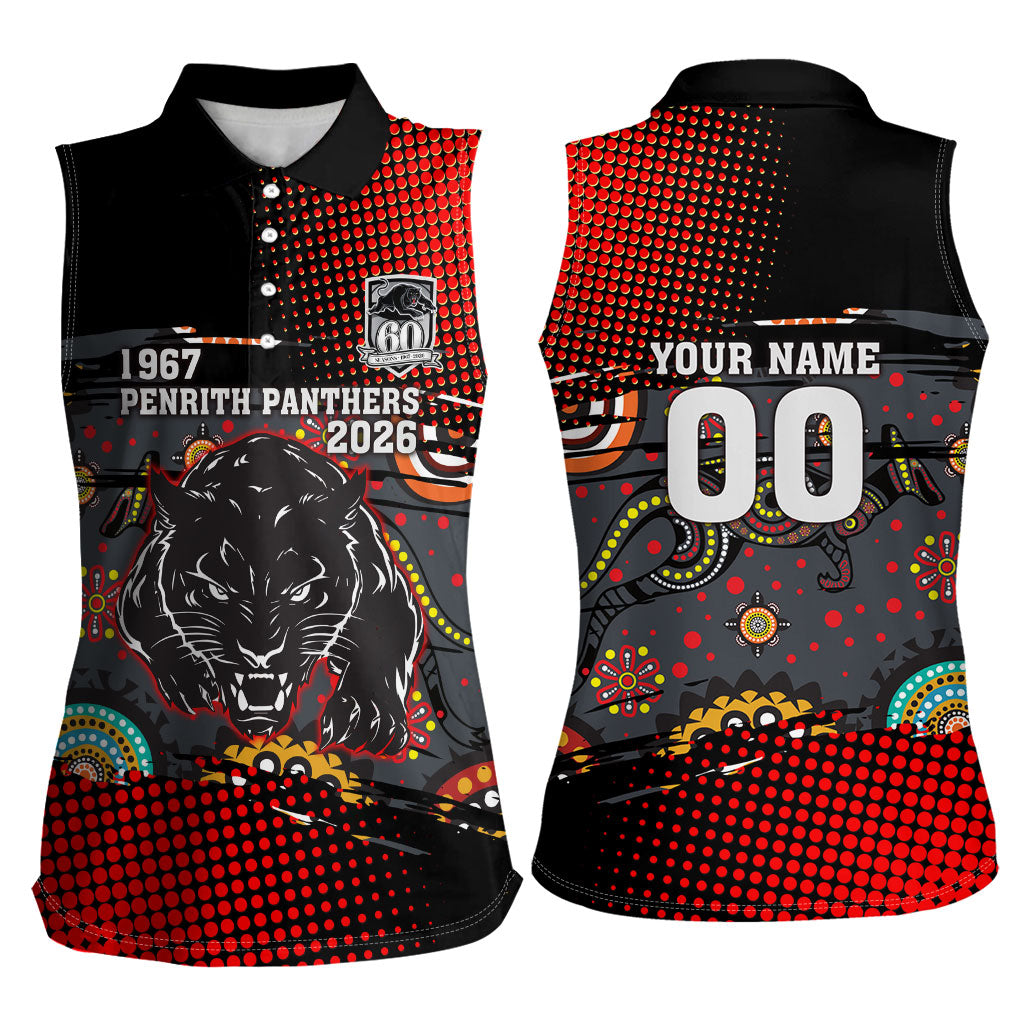 Personalised Panthers 60th Anniversary Women Sleeveless Polo Shirt Aboriginal Indigenous Dot Art - Halftone Pattern 1967-2026