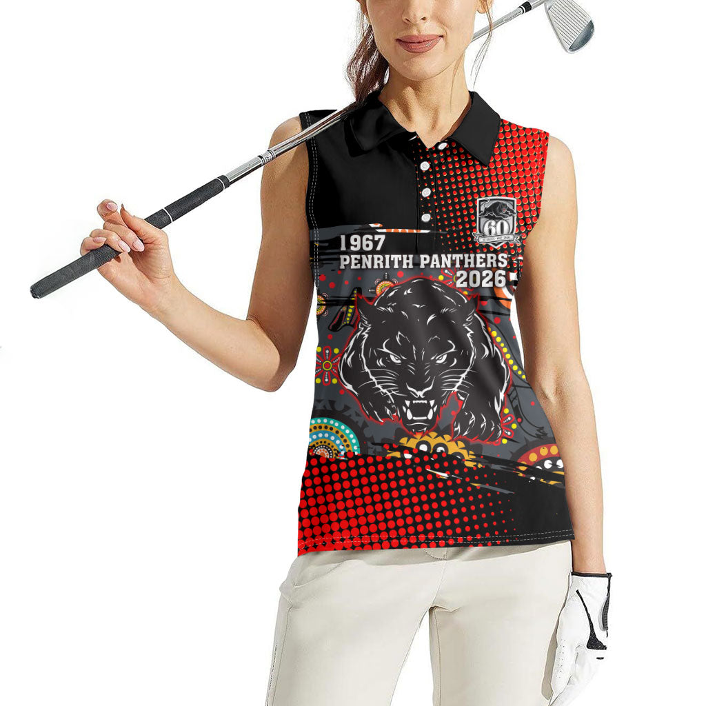 Personalised Panthers 60th Anniversary Women Sleeveless Polo Shirt Aboriginal Indigenous Dot Art - Halftone Pattern 1967-2026