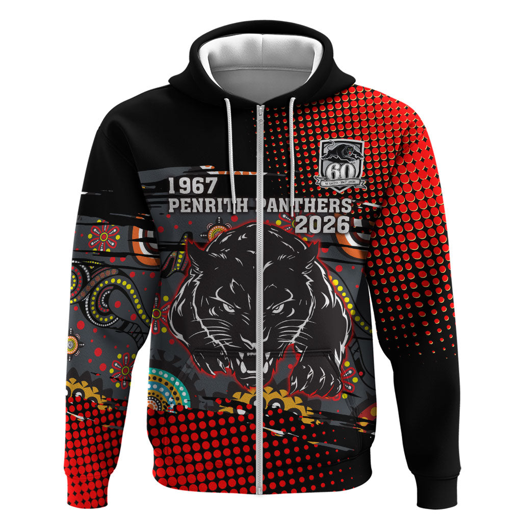 Personalised Panthers 60th Anniversary Zip Hoodie Aboriginal Indigenous Dot Art - Halftone Pattern 1967-2026