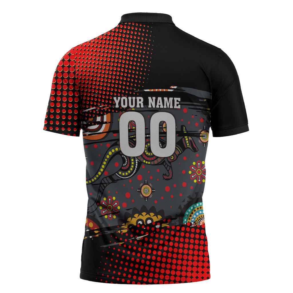 Personalised Panthers 60th Anniversary Zipper Polo Shirt Aboriginal Indigenous Dot Art - Halftone Pattern 1967-2026