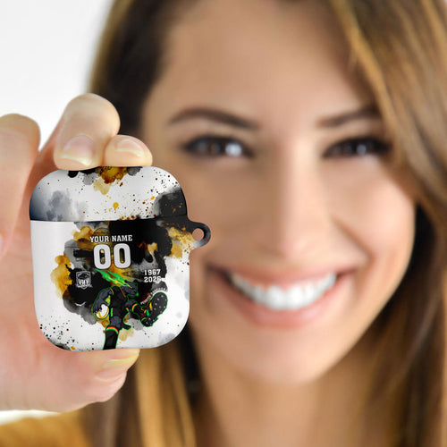 Personalised Penrith Panthers 1967-2026 AirPods Case Panther Mascot 60th Anniversary - Watercolor Splash Art