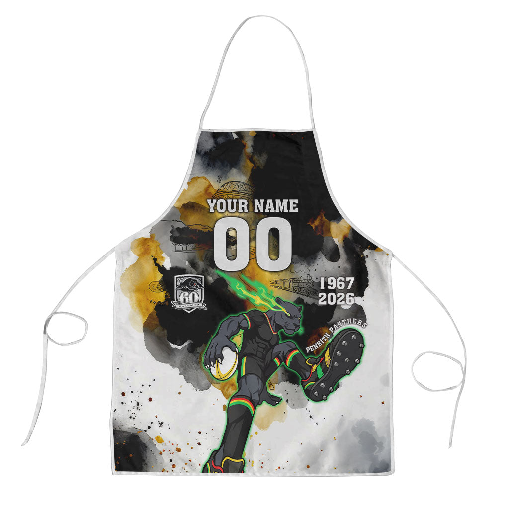 Personalised Penrith Panthers 1967-2026 Apron Panther Mascot 60th Anniversary - Watercolor Splash Art