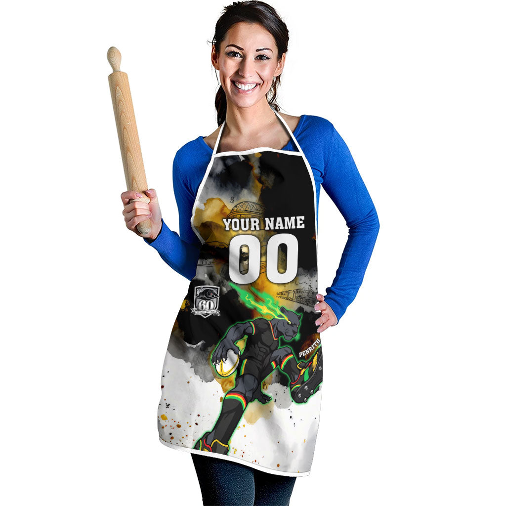 Personalised Penrith Panthers 1967-2026 Apron Panther Mascot 60th Anniversary - Watercolor Splash Art
