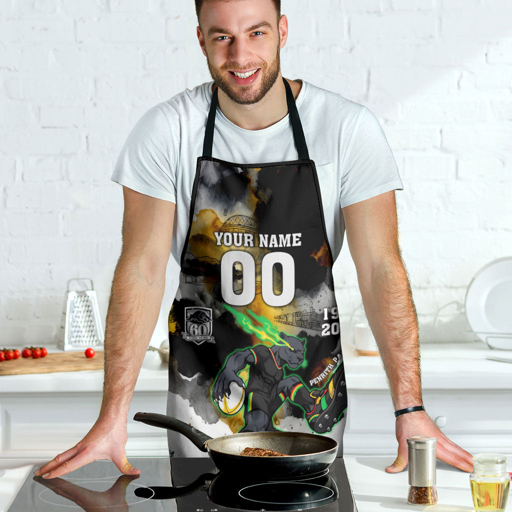 Personalised Penrith Panthers 1967-2026 Apron Panther Mascot 60th Anniversary - Watercolor Splash Art