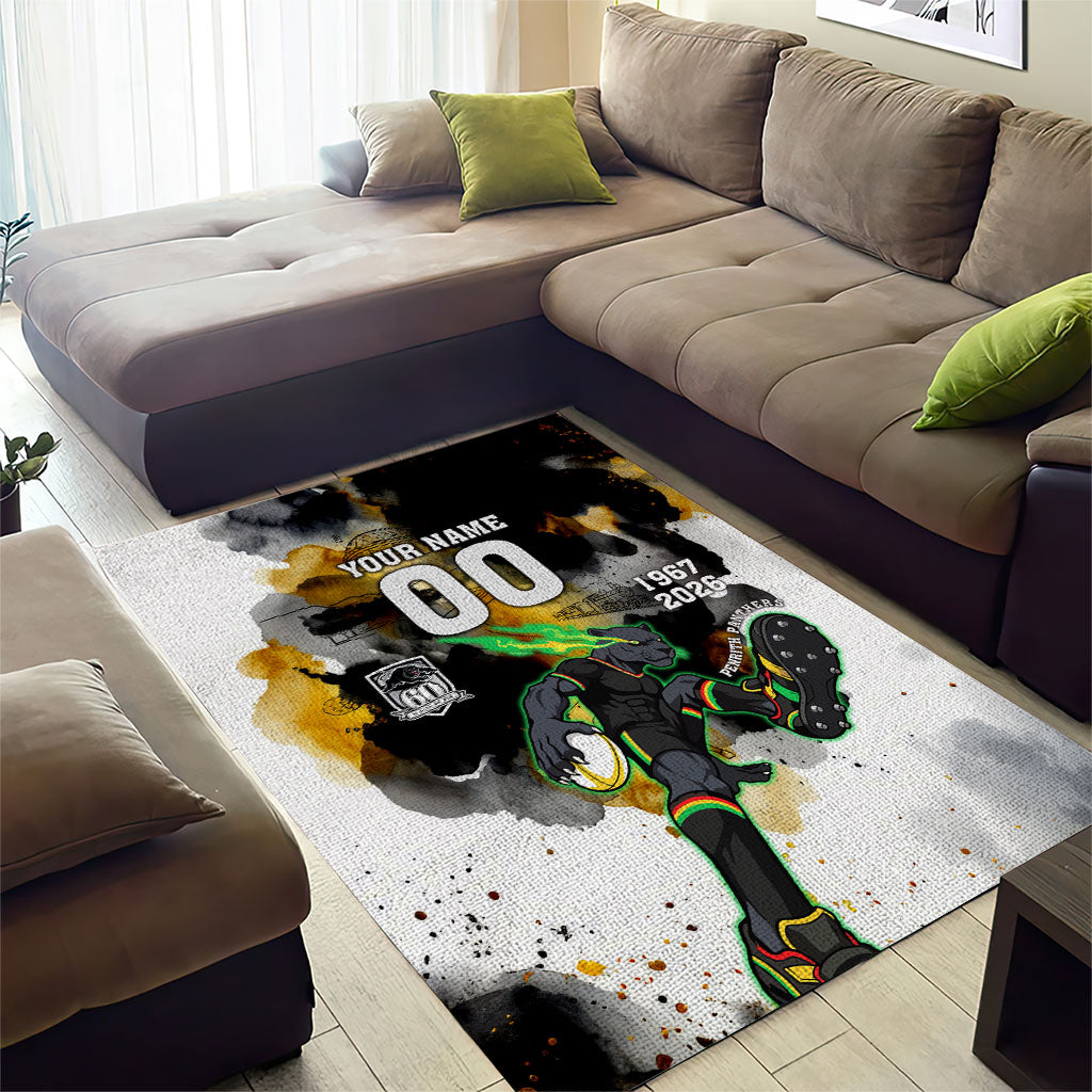 Personalised Penrith Panthers 1967-2026 Area Rug Panther Mascot 60th Anniversary - Watercolor Splash Art