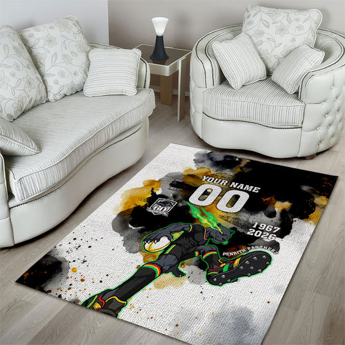 Personalised Penrith Panthers 1967-2026 Area Rug Panther Mascot 60th Anniversary - Watercolor Splash Art