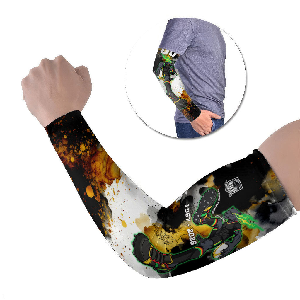 Personalised Penrith Panthers 1967-2026 Arm Sleeves Panther Mascot 60th Anniversary - Watercolor Splash Art
