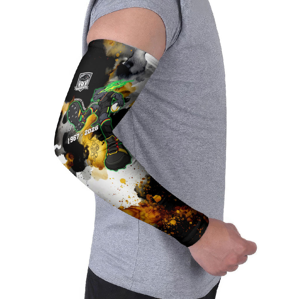 Personalised Penrith Panthers 1967-2026 Arm Sleeves Panther Mascot 60th Anniversary - Watercolor Splash Art