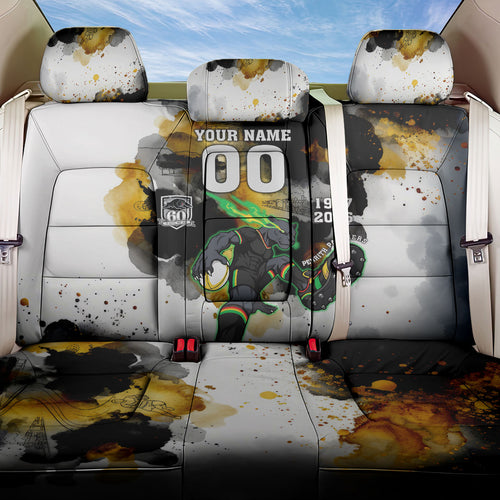 Personalised Penrith Panthers 1967-2026 Back Car Seat Cover Panther Mascot 60th Anniversary - Watercolor Splash Art