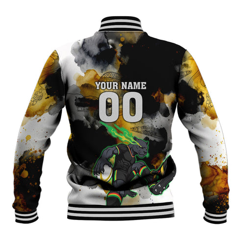 Personalised Penrith Panthers 1967-2026 Baseball Jacket Panther Mascot 60th Anniversary - Watercolor Splash Art