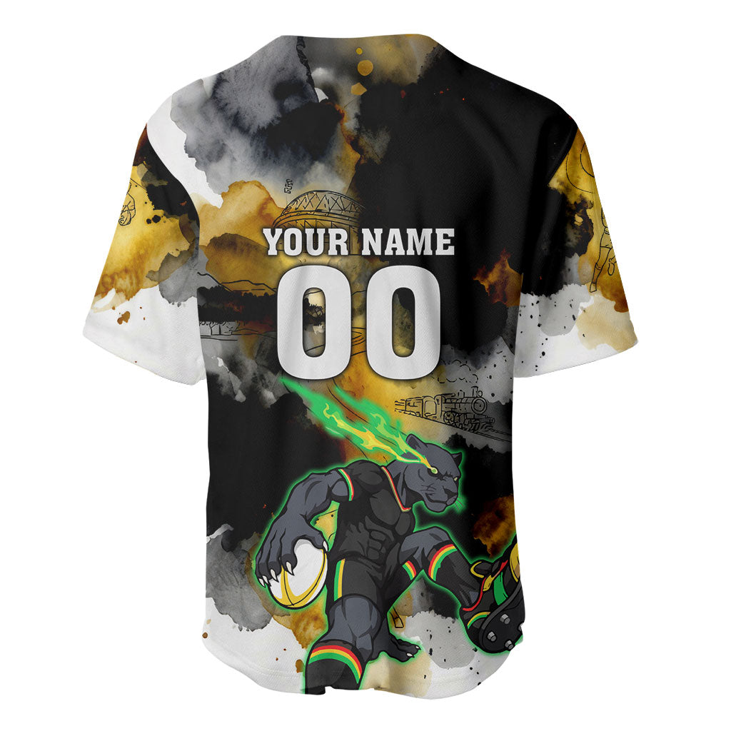 Personalised Penrith Panthers 1967-2026 Baseball Jersey Panther Mascot 60th Anniversary - Watercolor Splash Art