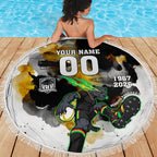 Personalised Penrith Panthers 1967-2026 Beach Blanket Panther Mascot 60th Anniversary - Watercolor Splash Art