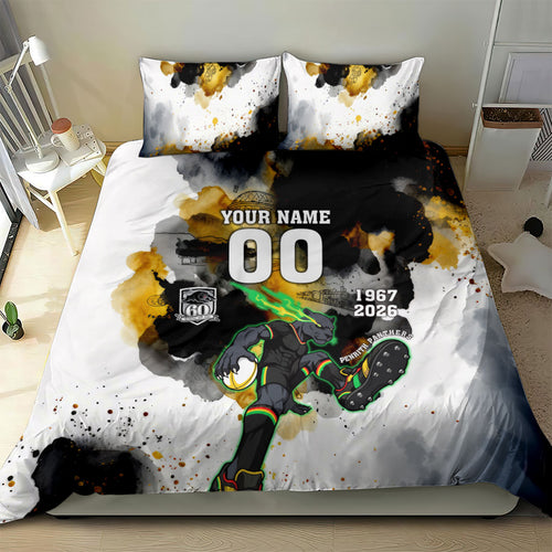 Personalised Penrith Panthers 1967-2026 Bedding Set Panther Mascot 60th Anniversary - Watercolor Splash Art