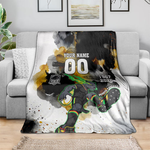 Personalised Penrith Panthers 1967-2026 Blanket Panther Mascot 60th Anniversary - Watercolor Splash Art