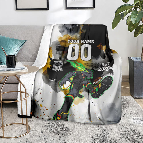 Personalised Penrith Panthers 1967-2026 Blanket Panther Mascot 60th Anniversary - Watercolor Splash Art