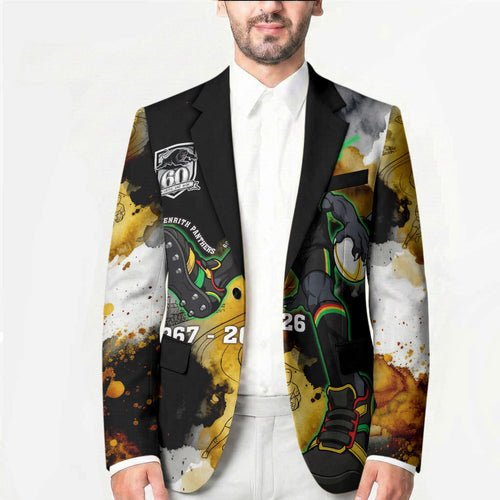 Personalised Penrith Panthers 1967-2026 Blazer Panther Mascot 60th Anniversary - Watercolor Splash Art