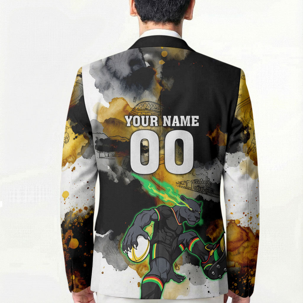 Personalised Penrith Panthers 1967-2026 Blazer Panther Mascot 60th Anniversary - Watercolor Splash Art