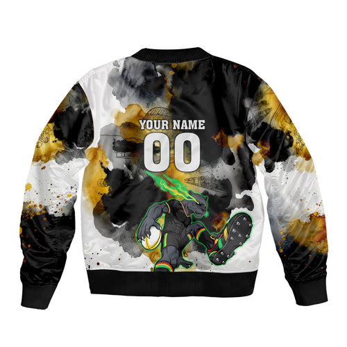 Personalised Penrith Panthers 1967-2026 Bomber Jacket Panther Mascot 60th Anniversary - Watercolor Splash Art