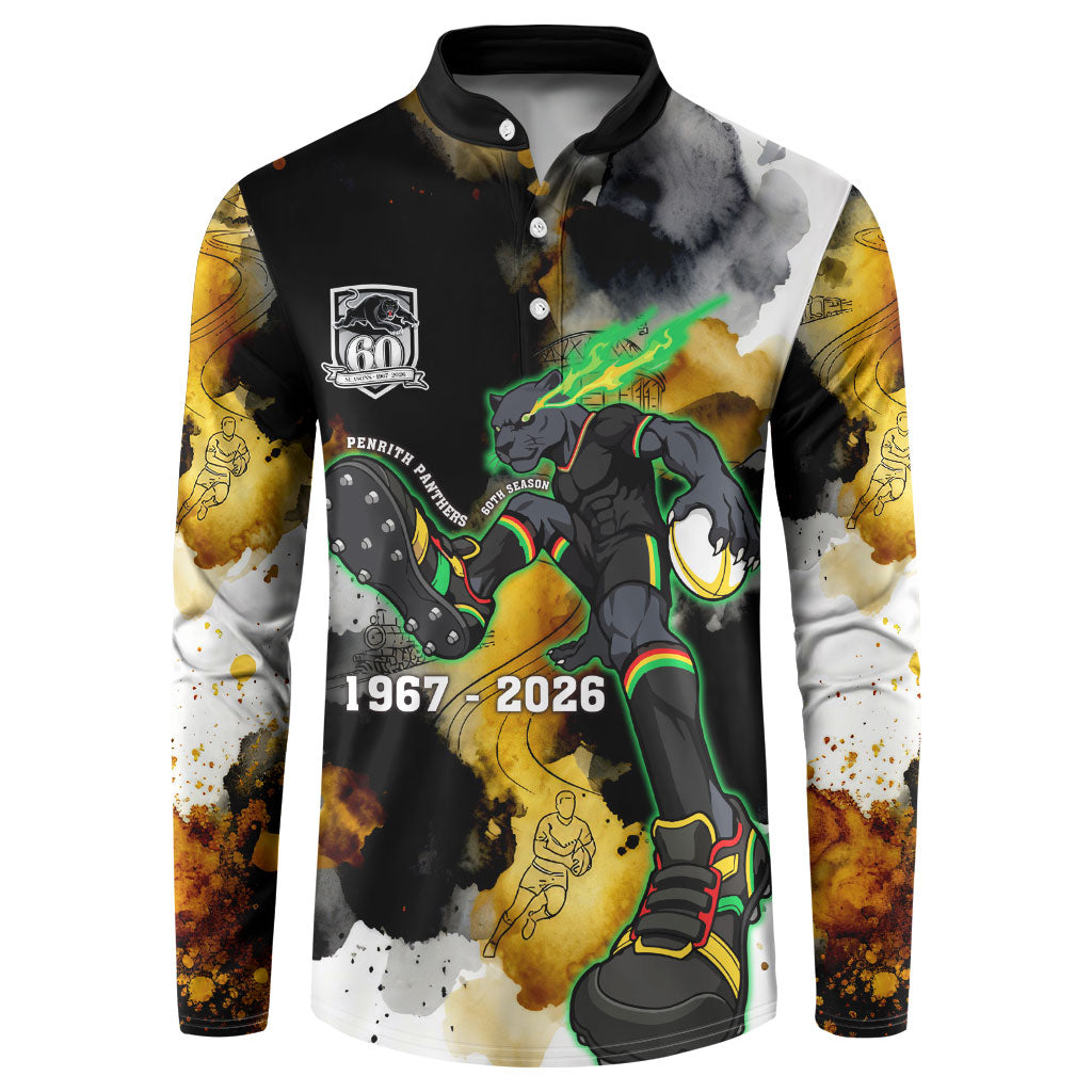 Personalised Penrith Panthers 1967-2026 Button Sweatshirt Panther Mascot 60th Anniversary - Watercolor Splash Art