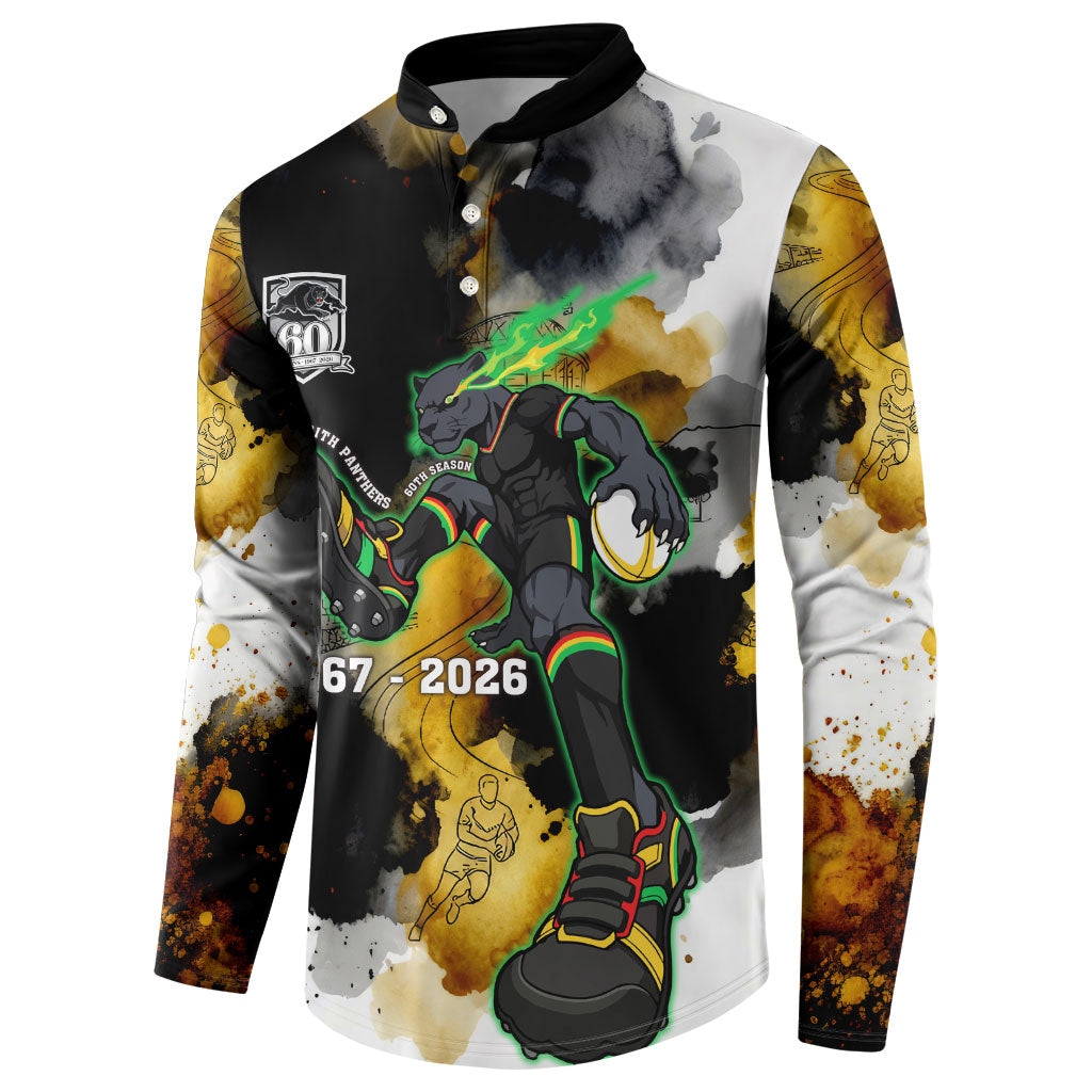 Personalised Penrith Panthers 1967-2026 Button Sweatshirt Panther Mascot 60th Anniversary - Watercolor Splash Art