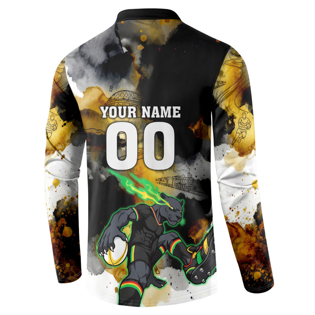 Personalised Penrith Panthers 1967-2026 Button Sweatshirt Panther Mascot 60th Anniversary - Watercolor Splash Art