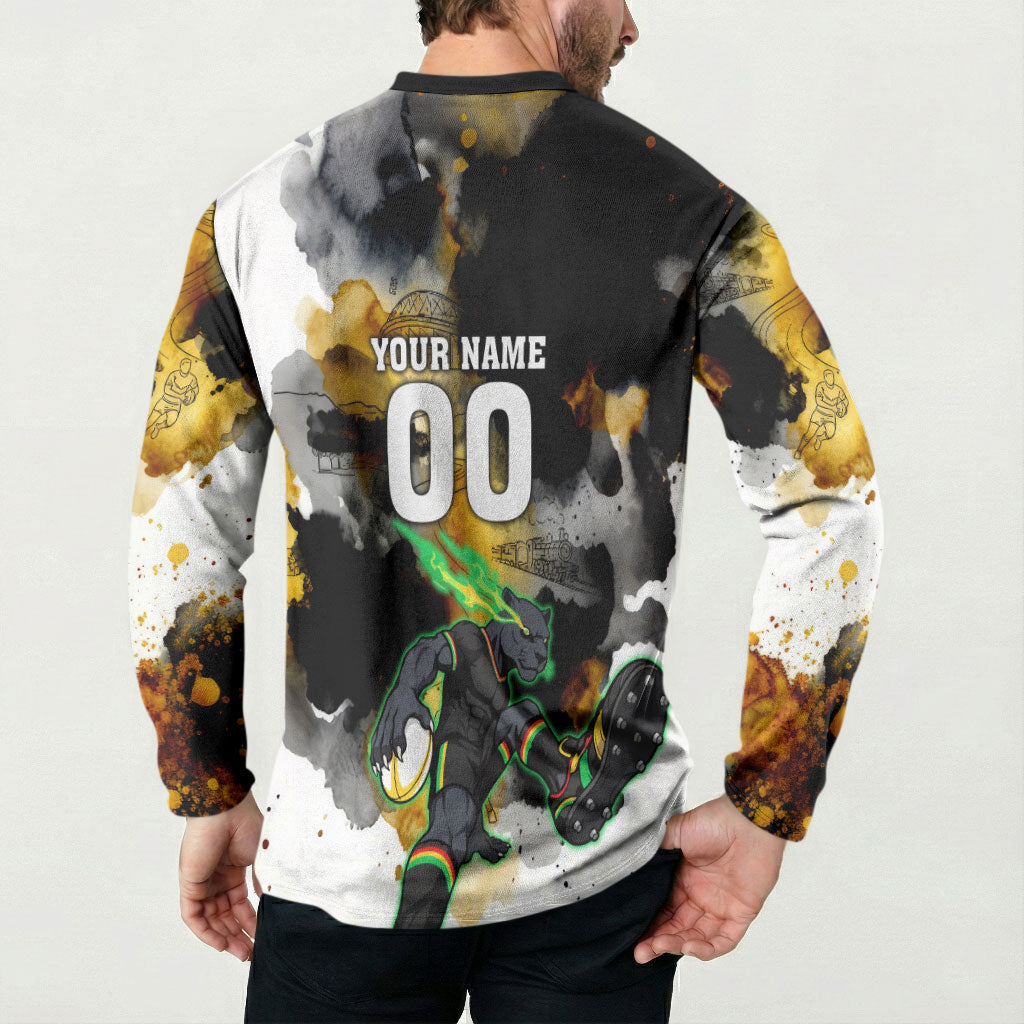 Personalised Penrith Panthers 1967-2026 Button Sweatshirt Panther Mascot 60th Anniversary - Watercolor Splash Art