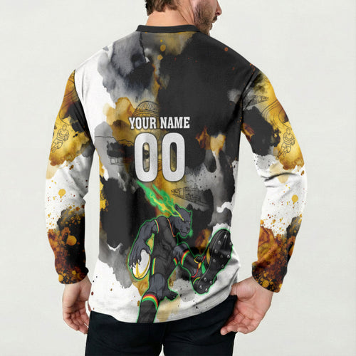 Personalised Penrith Panthers 1967-2026 Button Sweatshirt Panther Mascot 60th Anniversary - Watercolor Splash Art