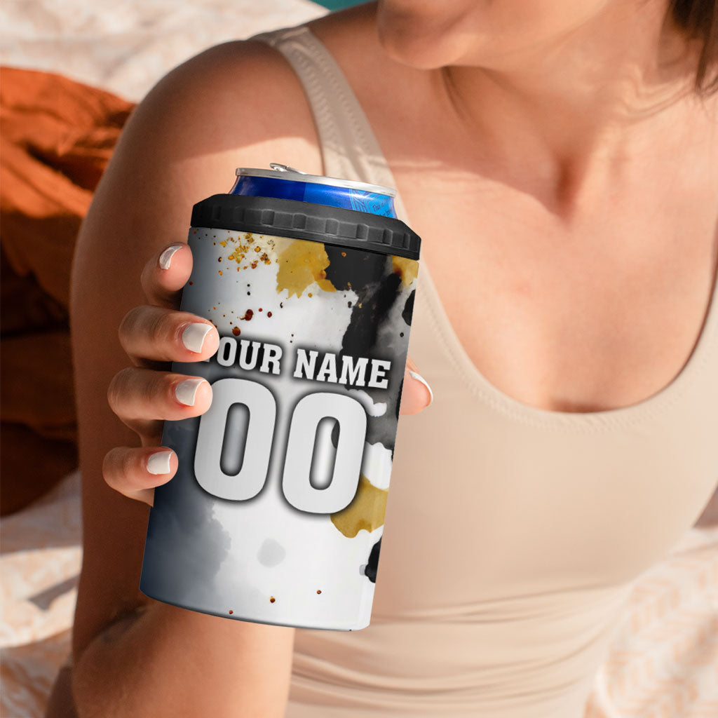 Personalised Penrith Panthers 1967-2026 4 in 1 Can Cooler Tumbler Panther Mascot 60th Anniversary - Watercolor Splash Art