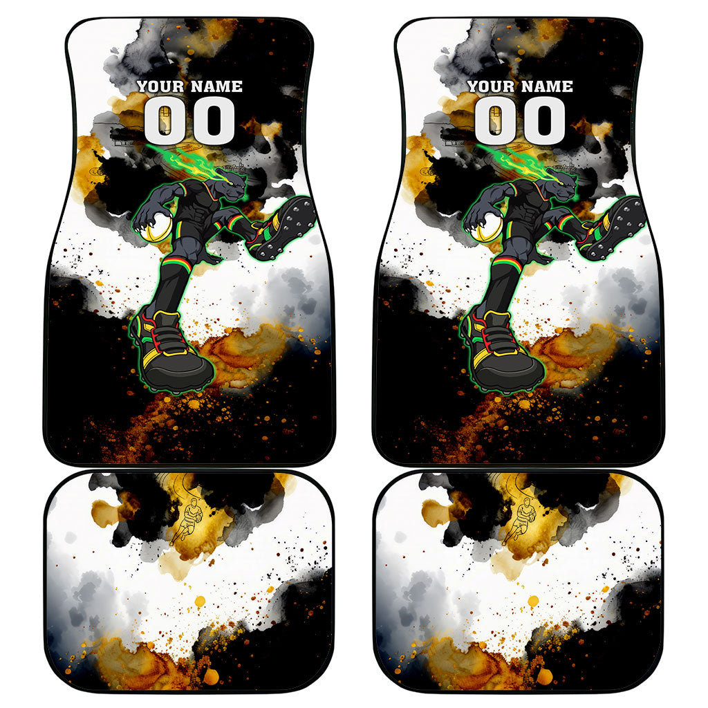 Personalised Penrith Panthers 1967-2026 Car Mats Panther Mascot 60th Anniversary - Watercolor Splash Art