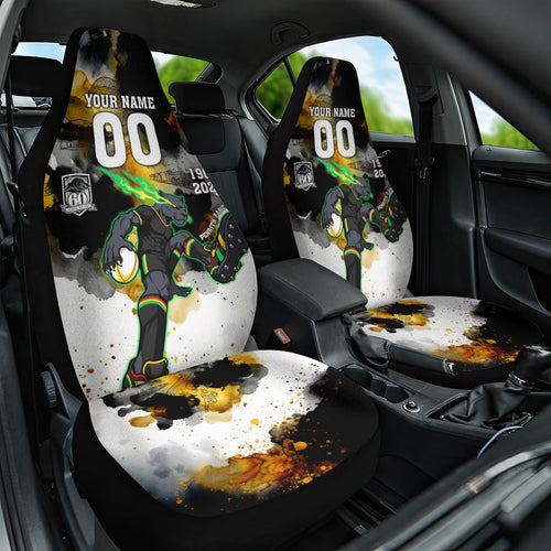 Personalised Penrith Panthers 1967-2026 Car Seat Cover Panther Mascot 60th Anniversary - Watercolor Splash Art