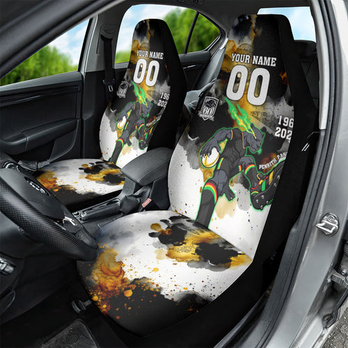 Personalised Penrith Panthers 1967-2026 Car Seat Cover Panther Mascot 60th Anniversary - Watercolor Splash Art