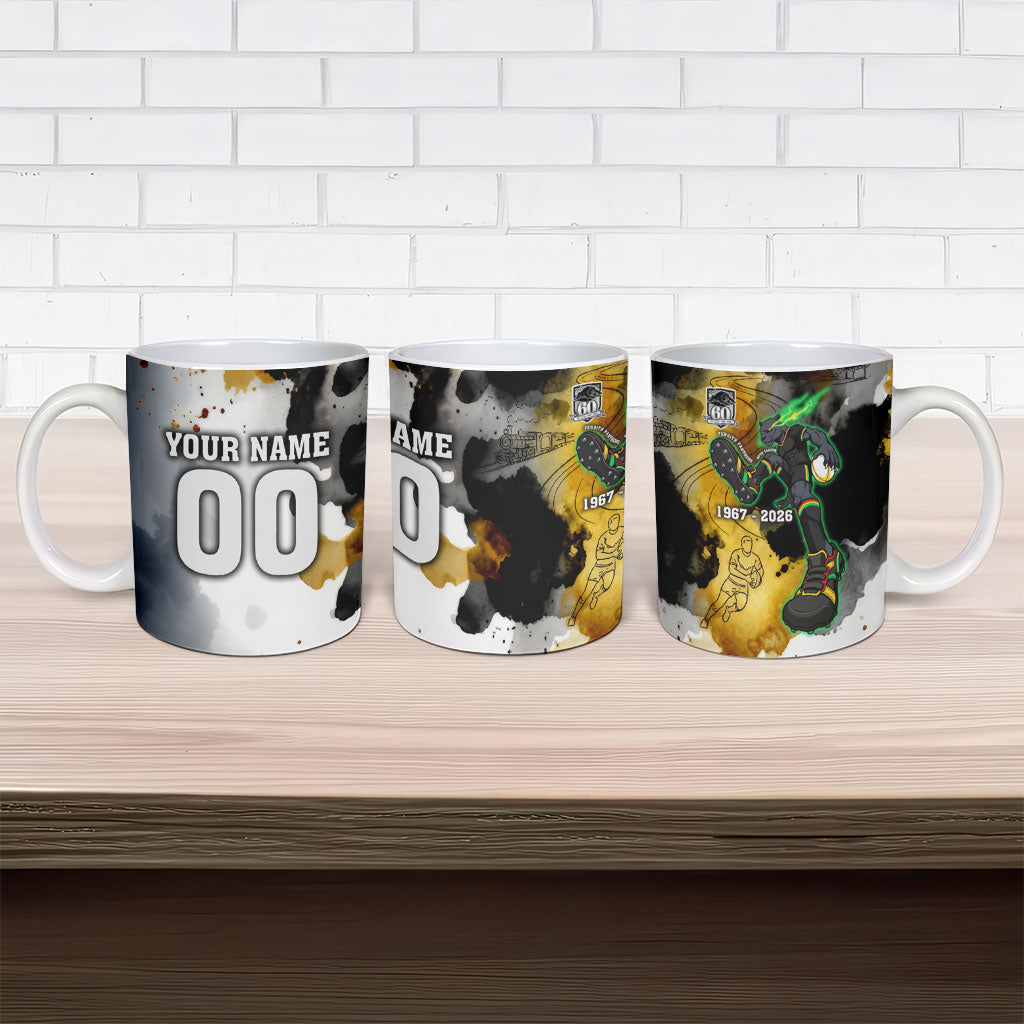 Personalised Penrith Panthers 1967-2026 Ceramic Mug Panther Mascot 60th Anniversary - Watercolor Splash Art