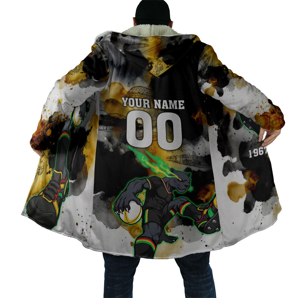 Personalised Penrith Panthers 1967-2026 Cloak Panther Mascot 60th Anniversary - Watercolor Splash Art