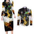 Personalised Penrith Panthers 1967-2026 Couples Matching Long Sleeve Bodycon Dress and Long Sleeve Button Shirt Panther Mascot 60th Anniversary - Watercolor Splash Art