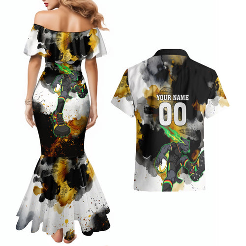 Personalised Penrith Panthers 1967-2026 Couples Matching Mermaid Dress and Hawaiian Shirt Panther Mascot 60th Anniversary - Watercolor Splash Art