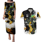 Personalised Penrith Panthers 1967-2026 Couples Matching Puletasi and Hawaiian Shirt Panther Mascot 60th Anniversary - Watercolor Splash Art