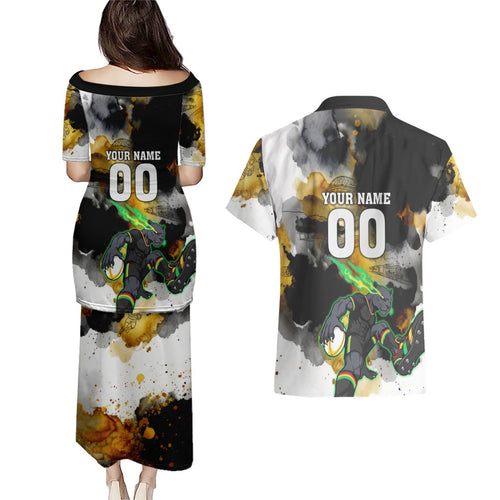 Personalised Penrith Panthers 1967-2026 Couples Matching Puletasi and Hawaiian Shirt Panther Mascot 60th Anniversary - Watercolor Splash Art