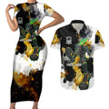 Personalised Penrith Panthers 1967-2026 Couples Matching Short Sleeve Bodycon Dress and Hawaiian Shirt Panther Mascot 60th Anniversary - Watercolor Splash Art