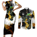 Personalised Penrith Panthers 1967-2026 Couples Matching Short Sleeve Bodycon Dress and Long Sleeve Button Shirt Panther Mascot 60th Anniversary - Watercolor Splash Art