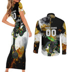 Personalised Penrith Panthers 1967-2026 Couples Matching Short Sleeve Bodycon Dress and Long Sleeve Button Shirt Panther Mascot 60th Anniversary - Watercolor Splash Art