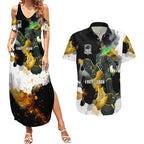 Personalised Penrith Panthers 1967-2026 Couples Matching Summer Maxi Dress and Hawaiian Shirt Panther Mascot 60th Anniversary - Watercolor Splash Art